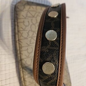 RARE Calvin Klein Tan Logo shoulder purse with Gold studs